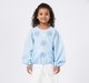 Girls Sky Blue Floral Embroidered Balloon Sleeve Top