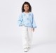 Girls Sky Blue Floral Embroidered Balloon Sleeve Top