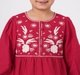 Girls Magenta Red Floral Embroidered Peplum Top with Covered Buttons