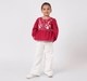 Girls Magenta Red Floral Embroidered Peplum Top with Covered Buttons