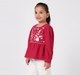 Girls Magenta Red Floral Embroidered Peplum Top with Covered Buttons