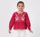 Girls Magenta Red Floral Embroidered Peplum Top with Covered Buttons