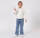 Girls Off-White Button-Down Shirt with Sleeve Floral Embroidery