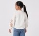 Girls Off-White Button-Down Shirt with Sleeve Floral Embroidery