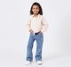 Girls Light Peach Front-Tie Shirt with Floral Appliques