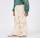 Girls Cream High-Waisted Wide-Leg Cargo Trousers
