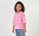 Girls Pink Oversized Varsity Graphic V-Neck T-Shirt