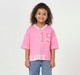 Girls Pink Oversized Varsity Graphic V-Neck T-Shirt