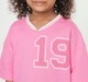 Girls Pink Oversized Varsity Graphic V-Neck T-Shirt
