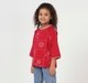 Girls Red Floral Line-Art Embroidered Boxy Top