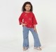 Girls Red Floral Line-Art Embroidered Boxy Top