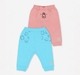 Baby Pack of 2 Waffle & Ribbed Pants - Pink Bear Pocket & Blue Printed Pockets