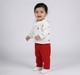 Baby Girls White Floral Embroidered Top with Red Corduroy Pants