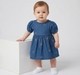 Baby Girls Sweet Floral Embroidered Denim Fit & Flare Dress