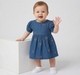 Baby Girls Sweet Floral Embroidered Denim Fit & Flare Dress