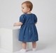 Baby Girls Sweet Floral Embroidered Denim Fit & Flare Dress