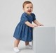 Baby Girls Sweet Floral Embroidered Denim Fit & Flare Dress