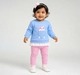 Baby Girls Soft Knit Ribbed Leggings with Eyelet Lace Hem Detail - Pink