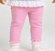 Baby Girls Soft Knit Ribbed Leggings with Eyelet Lace Hem Detail - Pink