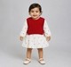 Infant Girls 2-Piece Off-White Heart Print Dress & Red Cable Knit Vest Set