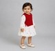 Infant Girls 2-Piece Off-White Heart Print Dress & Red Cable Knit Vest Set