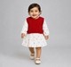 Infant Girls 2-Piece Off-White Heart Print Dress & Red Cable Knit Vest Set