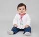 Baby Girls White Textured Waffle Top with Contrast Bow Accent and Peplum Hem