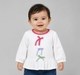 Baby Girls White Textured Waffle Top with Contrast Bow Accent and Peplum Hem