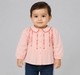 Baby Girls Peach Pleated Button-Down Shirt with Floral Embroidery
