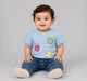 Baby Girls Light Blue Ribbed T-Shirt with Cute Cat Face Badges
