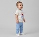 Infant Boys White Graphic T-Shirt & Light Blue Waffle Trousers Set