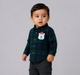 Baby Boys Dark Green Plaid Flannel Shirt with Polar Bear Patch