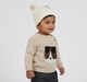 Baby Boys Beige Bear Graphic Knit Sweater with Shoulder Buttons