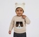Baby Boys Beige Bear Graphic Knit Sweater with Shoulder Buttons