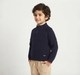 Boys Navy Blue Half-Zip Ribbed High Neck Sweater