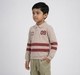 Boys Beige Polo Neck Athletic Stripe Sweatshirt