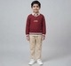 Boys Maroon V-Neck Graphic Printed Sweatshirt