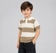 Boys Beige & Cream Broad Striped Short Sleeve Knit Polo T-Shirt