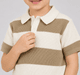 Boys Beige & Cream Broad Striped Short Sleeve Knit Polo T-Shirt