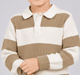 Boys Beige & Cream Broad Striped Long Sleeve Knit Polo Sweater