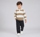 Boys Beige & Cream Broad Striped Long Sleeve Knit Polo Sweater