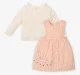 Infant Girls Checkered 100% Cotton Dress With Tshirt- Orange