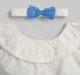 Infant Girls Embroidered Top & Pant Co-Ord Set With Hair Band - Blue & White