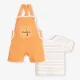 Infant Unisex Embroidered Dunagree With Tshirt - Orange