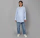 Maternity Striped Mandarin Neck Collar Shirt - Blue