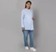 Maternity Striped Mandarin Neck Collar Shirt - Blue