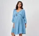 Maternity Solid Full Sleeves Dress -Blue