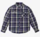 Boys Checkered Embroidered 100% Cotton Shirt - Blue