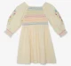 Girls Embroidered 100% Cotton Smocked Dress - Off White