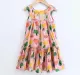 Girls Printed Low Waist Dress - Light Pink